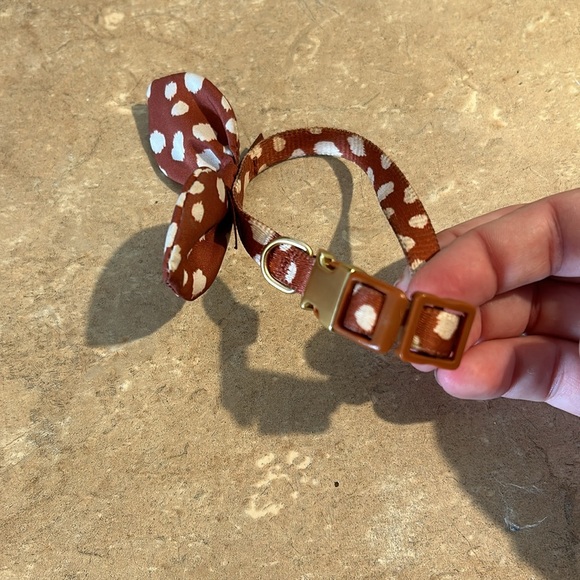 Small Dog Collar with Bow Brown & Tan Polka Dots - Picture 2 of 4